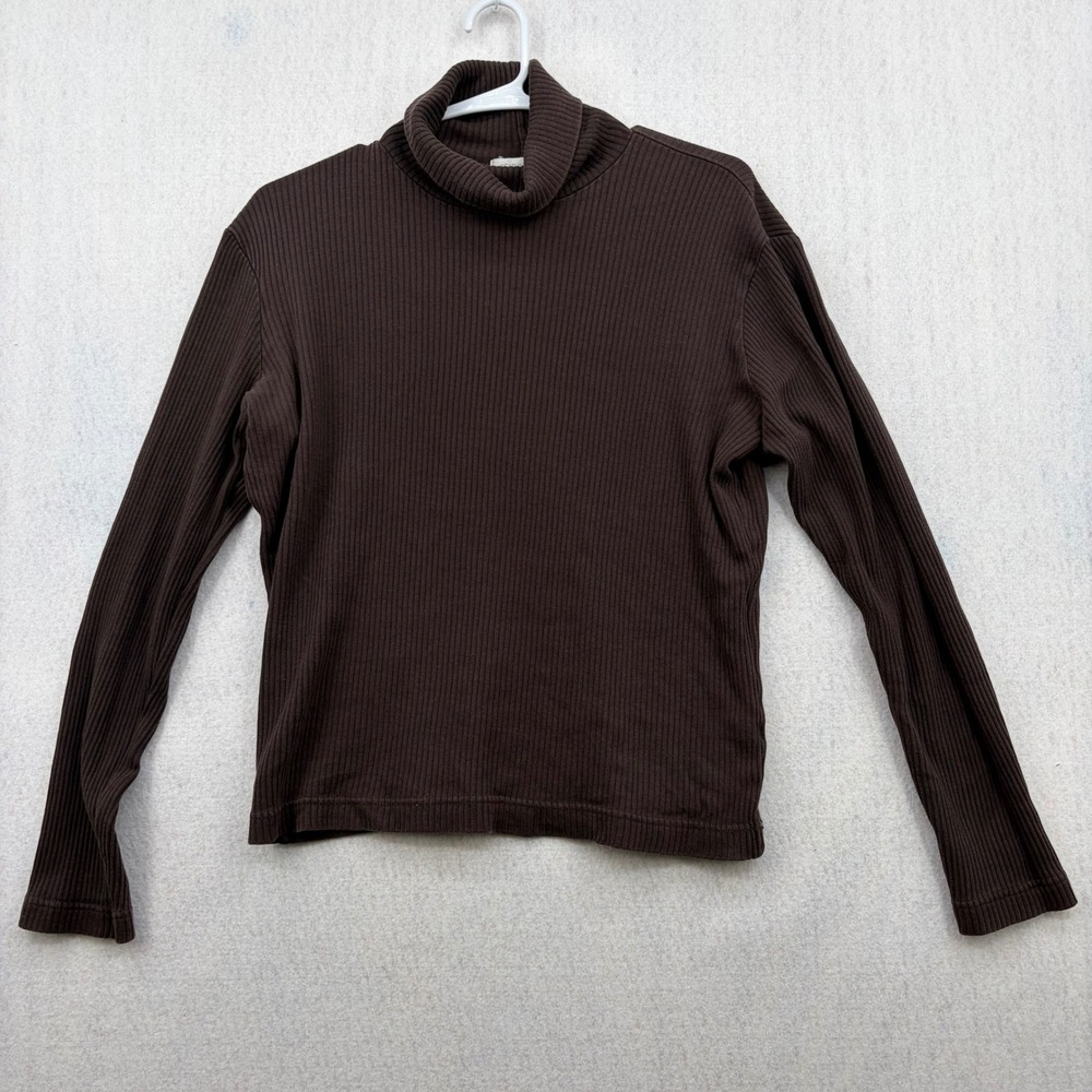 Casual Corner Annex Brown Ribbed Turtleneck Long Sleeve Cotton Top Womens Large